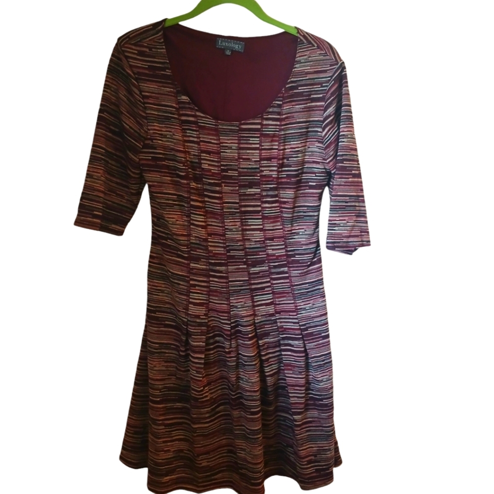 Luxology Women's  Lined Fit & Flare  Multi Color Strped Dress Size M